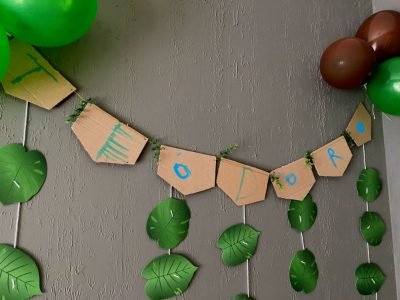 A parte que mais gostei da decoração: bandeirola totalmente artesanal e personalizada!